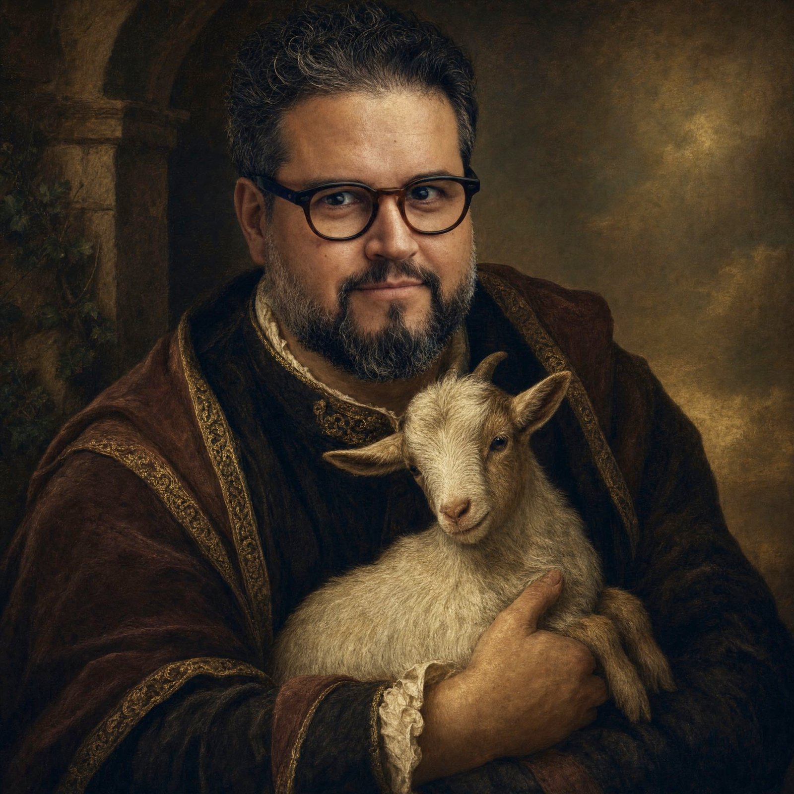 Rodrigo Bressane, do Cabra Mail, segurando um cabrito